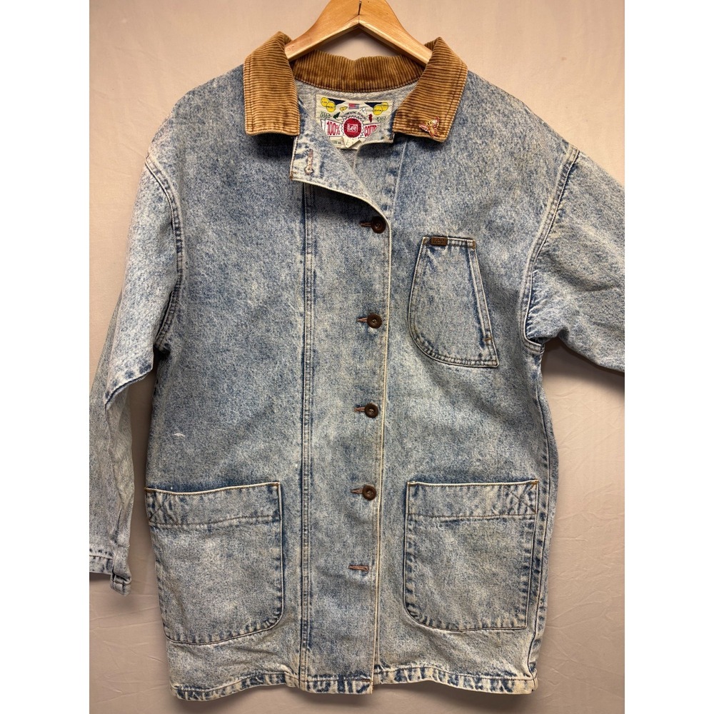 Lee‎ Chore Coat Jacket Mens Blue Denim Cotton Corduroy Collar Pocket Vintage - Picture 3 of 16